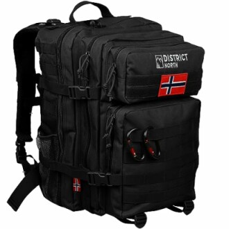 Schwarzer taktischer Rucksack mit norwegischer Flagge