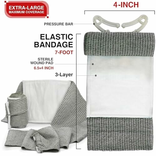 Elastische Bandage mit Wundauflage und Druckstange.