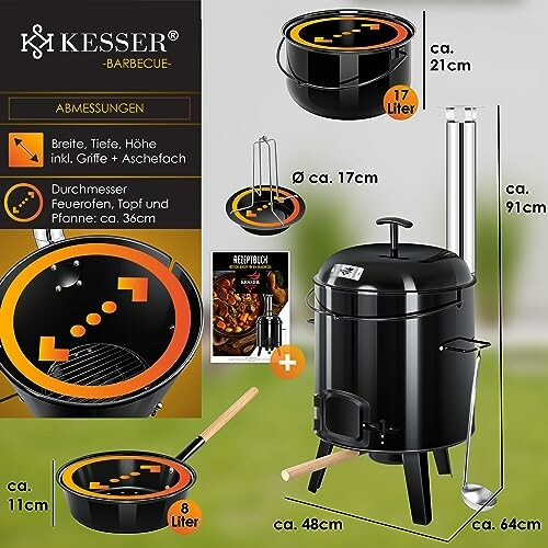 Kesser Barbecue Smoker mit Zubehör und Abmessungen