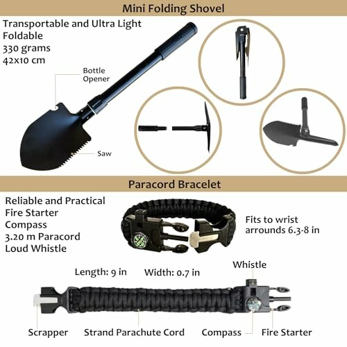 Mini Klappspaten und Paracord-Armband mit Werkzeugen