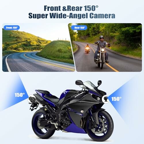 Motorrad mit Weitwinkelkamera und Straßenansicht