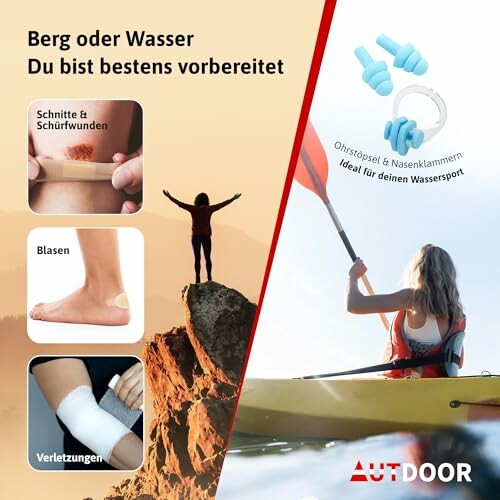Outdoor-Ausrüstung für Verletzungen und Wassersport.