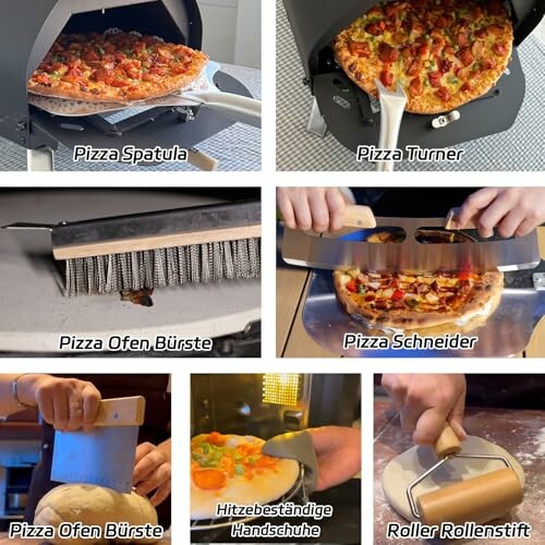 Verschiedene Werkzeuge für die Zubereitung von Pizza.