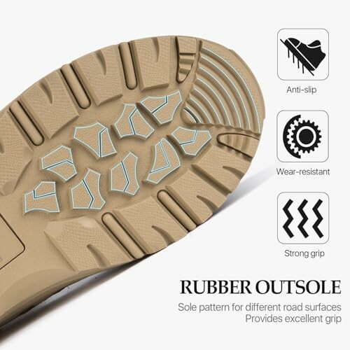 Nahaufnahme einer rutschfesten Gummisohle mit Verschleißfestigkeit und starkem Grip.