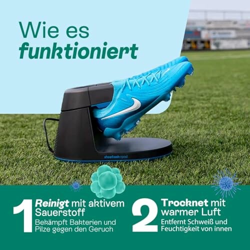 Schuh wird mit Desinfektionsgerät gereinigt.