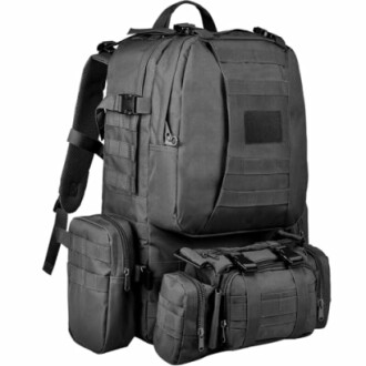 Schwarzer taktischer Rucksack mit mehreren Taschen