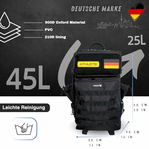 Schwarzer taktischer Rucksack mit Flagge und Logo