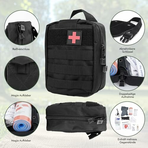 Erste-Hilfe-Set mit Taschen und Zubehör.