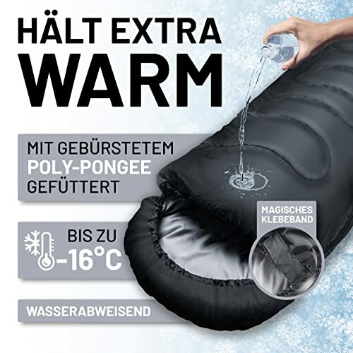 Schlafsack mit Poly-Pongee-Futter, wasserabweisend, bis -16°C