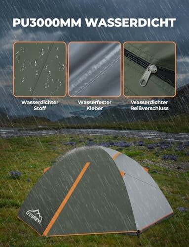 Wasserdichtes Zelt im Regen mit PU3000mm Schutz