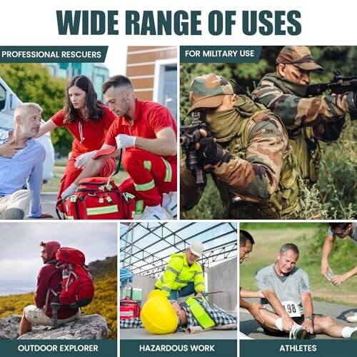 Collage zeigt Rettungskräfte, Militär, Outdoor-Entdecker, gefährliche Arbeiten und Athleten.